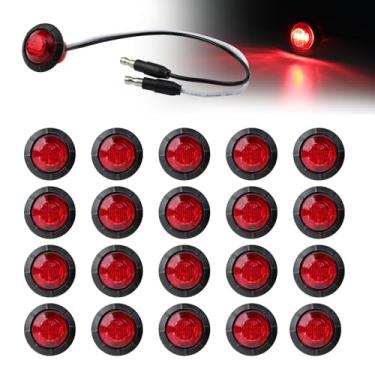 Imagem de Ledvillage 20 peças de luzes laterais redondas de 3/4 polegadas com botões vermelhos 3 LEDs com plugues de conector para trailer, caminhão, SUV, ATV, RV, ônibus, lâmpadas de sinalização de liberação