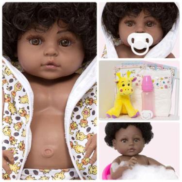 Imagem de Bebe Reborn Menina Negra Girafinha Corpo Silicone Pode Banho - Cegonha