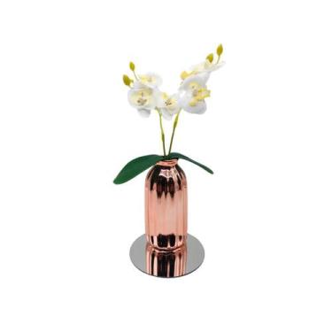 Imagem de Mini Vasinho Decorativo + Haste Flor Orquídea + Bandeja Sala - Onix , 