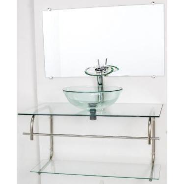 Imagem de Gabinete de vidro para banheiro inox 80cm cuba redonda incolor - Cubas