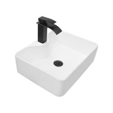 Imagem de Kit Cuba Pia Louça Cerâmica Banheiro C/Torn E Vál Preto 29 - Smart Nor