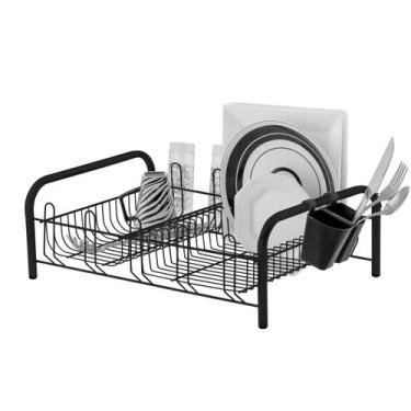 Imagem de Escorredor de Louça Preto 16 Pratos Quadrados 10 Copos Porta Talher Pl