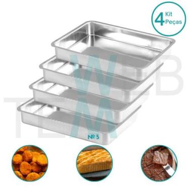 Imagem de Kit 4 Assadeiras Retangular Alta nº5 Alumínio Sustentável para Assados