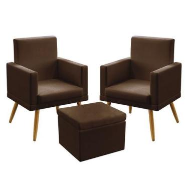 Imagem de 2 Poltronas Nina Com Rodapé Com Puff Quasar Couro Marrom Aradecor