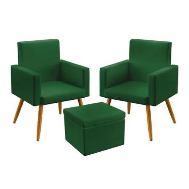 Imagem de Kit 2 Poltronas Decorativas Vega Com Puff Quasar Sued Verde Aradecor