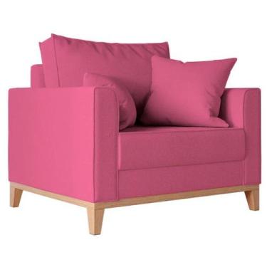 Imagem de Poltrona Decorativa Pes e Base em Madeira Beny Suede Rosa - Kimi Desig