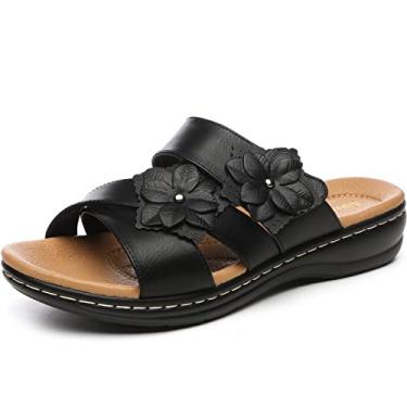 Imagem de Alexis Leroy Sandália anabela feminina confortável Flower, Flores pretas, 7-7.5