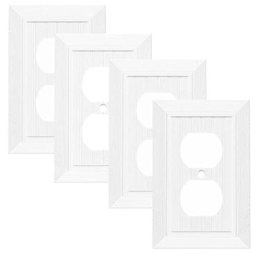 Imagem de Placa de parede decorativa moderna design de grão de madeira retrô capa de tomada para interruptor de luz, interruptor inteligente, regulador, GFCI, tomada USB (pacote com 4, duplex único)