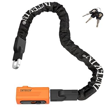 Imagem de INTEKIN Cadeado de corrente de bicicleta de 1,8 m, resistente, bloqueio de corrente de bicicleta, antifurto, 8 mm de espessura, cadeado de bicicleta com 3 chaves para bicicleta, motocicleta, cerca, portão e mais, laranja