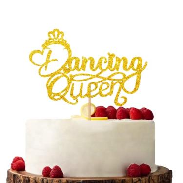 Imagem de Topo de bolo Gold Dancing Queen, topo de bolo de aniversário temático, decorações de bolo com glitter para chá de bebê/festa de revelação de gênero