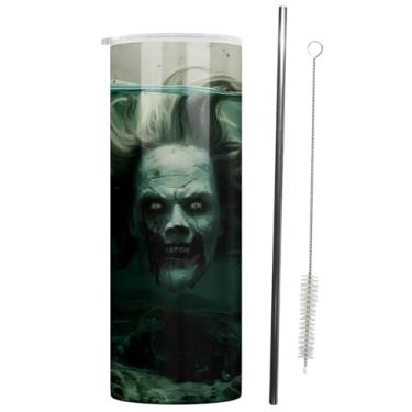 Imagem de Casitika Mercadoria de filmes de terror. Presentes de terror. Copo de Halloween de 590 ml com tampa e canudo. Copos de filme assustador para decoração de quarto de terror. (Cabeça)