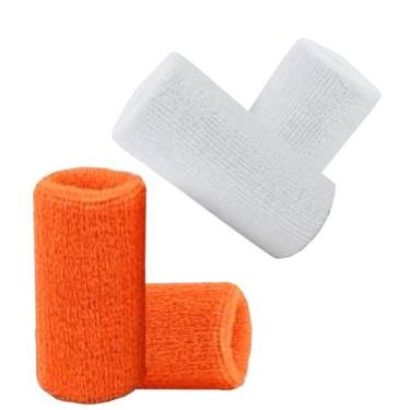Imagem de Munhequeira Toalha 15cm Pack 2 Pares Cores Branca e Laranja - EB