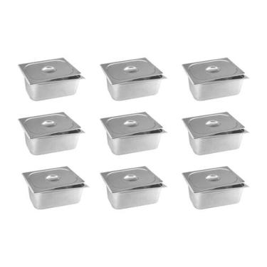 Imagem de Cuba Gn Com Tampa Inox 1/1x150mm  E0,7 Kit 9pçs - Ipe Cozinhas