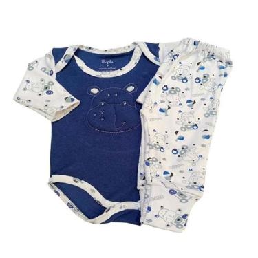 Imagem de Conjunto Body Manga Longa Bordado e Mijão Estampados - Alyaht, Azul ma