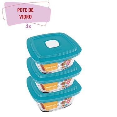 Imagem de kit 3 Pote Vidro Quadrado Facilita Vap C/Tampa 500ml Marinex - NADIR F