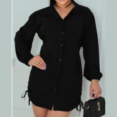 Imagem de Camisa Chemise Manga Longa Feminina com Elastico na Cintura - Mclube, 