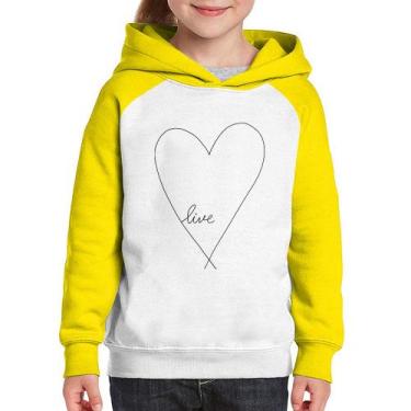 Imagem de Moletom Infantil Live Coração - Foca na Moda, Branco, Amarelo, 10