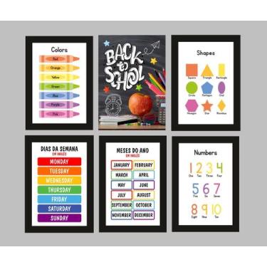 Imagem de Quadros Inglês Pedagogicos Educativos Escola 6 Peças 20x28cm - CAMALEÃ