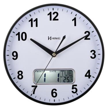 Imagem de Relógio de Parede Termômetro e Calendário Branco e Preto Herweg 4608-0