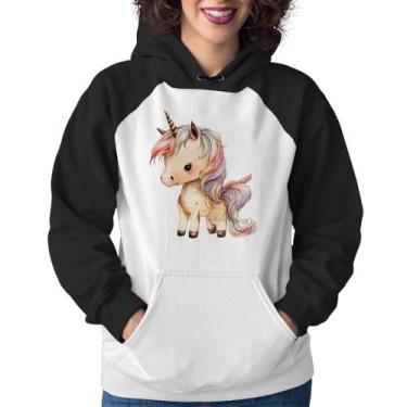 Imagem de Moletom Feminino Unicórnio Desenho - Foca na Moda, Branco, Preto, P