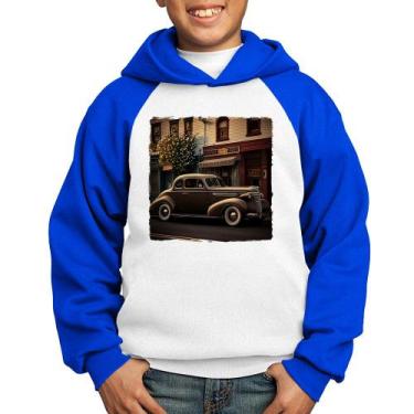 Imagem de Moletom Infantil Carro antigo na cidade - Foca na Moda, Branco, Azul, 