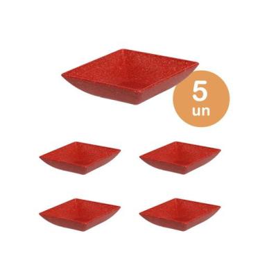 Imagem de 5un prato mini petisqueira quadrado petiscos vermelho - EVO