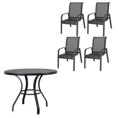 Imagem de Kit Para Piscina - Mesa ripada 1,00 metro + 4 Cadeiras - Móveis Piscin