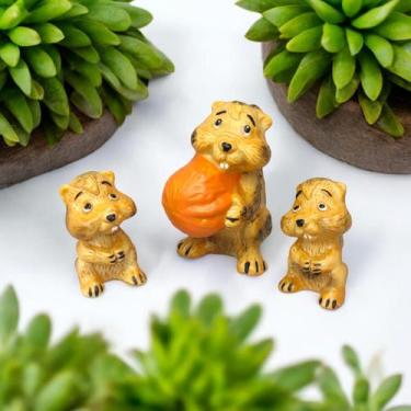Imagem de Estatueta Familia Miniatura Esquilo De Ceramica - Decore Casa