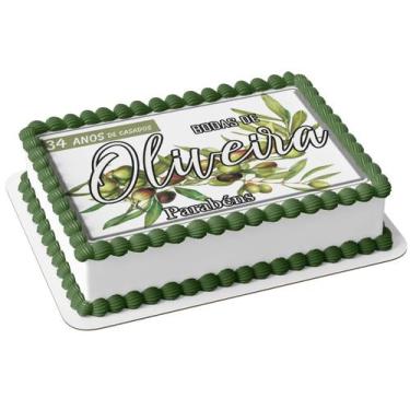 Imagem de Papel De Arroz P/ Bolo 34 Anos De Casados Bodas De Oliveira - Genérico