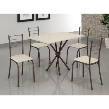 Imagem de Mesa com 4 cadeiras Tampo Ardósia Tubular Rio Marrom / Off White – 1.00x0.60