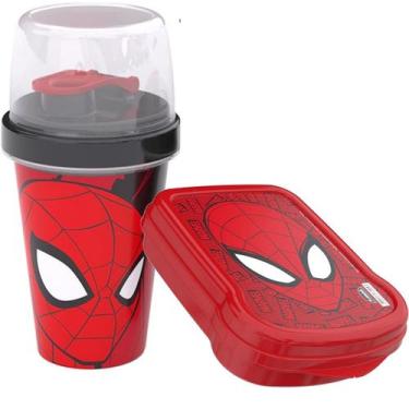 Imagem de Kit Porta Lanche Shakeira 320ml Homem Aranha Escola Infantil - Plasúti
