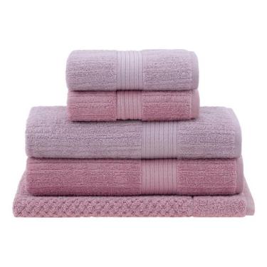 Imagem de Jogo De Banho 5 Peças Toalha Buddemeyer Fio Penteado Canelado Rosa