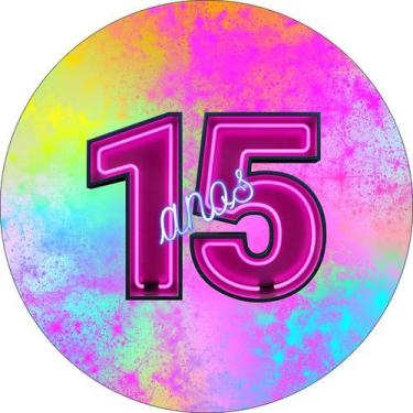 Imagem de Painel De Festa Redondo 1,50x1,50 - 15 Anos Colorido Efeito Neon 345 -