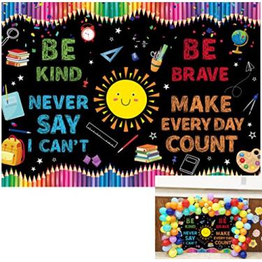 Imagem de BINQOO 2,1 x 1,5 m Be Kind Brave Pano de fundo de jardim de infância volta às aulas crianças escola formatura sala de aula fundo lápis colorido jardim de infância ensino on-line quarto infantil