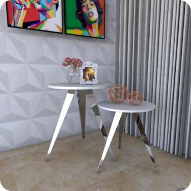 Imagem de 2 Mesinhas Lateral De Canto Para Sala e Quarto Redonda C.B - CromoShop