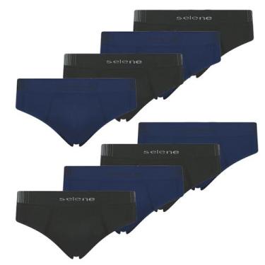 Imagem de Kit 8 Cueca Selene Masculina Slip sem costura Microfibra, Preto e azul