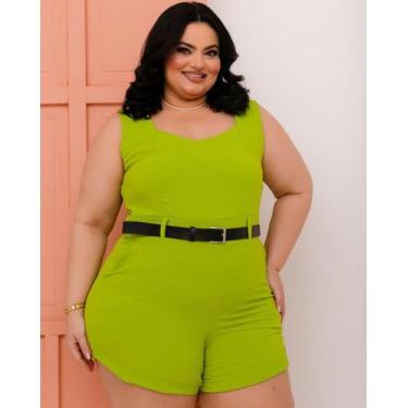 Imagem de Macaquinho Plus Size Feminino com Cinto 0448 - Bellucy Modas, Verde ne