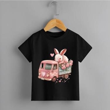 Imagem de Camiseta Infantil Menina Caminhão Rosa Coelhinho Personalizada 100% Al