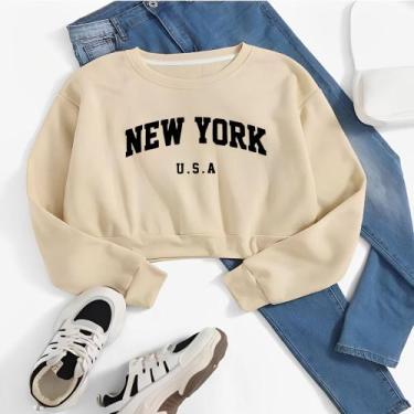 Imagem de Cropped de Moletom Street Wear Estampado New York Usa Blusa De Frio Cu