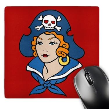 Imagem de 3dRose LLC 20 x 20 x 0,25 polegadas, design clássico tatuagem menina pirata senhora em fundo vermelho (mp_119085_1)