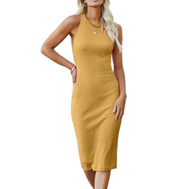 Imagem de PRETTYGARDEN Vestido feminino colado ao corpo 2025 verão primavera casual férias vestido de verão justo sem mangas vestido regata, Amarelo, G