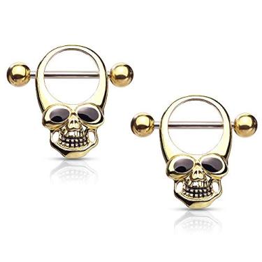 Imagem de Pierced Owl - Protetores de mamilo de cabeça de caveira de aço inoxidável 14G, vendidos em par, Metal, Sem pedras preciosas