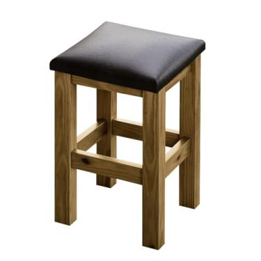 Imagem de Banquinho De Madeira Maciça Baixa Imbuia Assento Estofado Corano Preto Nemargi