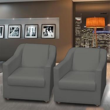 Imagem de Kit 2 Poltronas Decorativas Para Sala Cadeiras Reforçadas Para Recepção Manicure Sala De Espera Consultório Escritório Corino Cores Pé Cromado - Clique & Decore (Cinza)