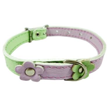 Imagem de Coleira de cachorro de designer de couro genuíno, margarida, tachas. 28 cm x 1/5.1 cm de largura. Serve para pescoço de 20 a 25 cm, Yorkshire Terrier, filhotes