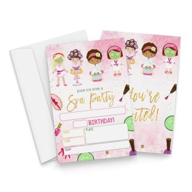Imagem de Qiwog Convites de aniversário de spa com envelopes - 20 peças Convites de festa do pijama para meninas - Decorações de festa do pijama para meninas - A29