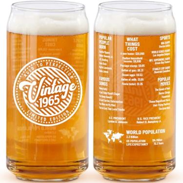 Imagem de Presente de aniversário de 60 anos para homens - Vintage de 590 ml - Presente de aniversário de 60 anos para homens e mulheres - Vidro de lata de cerveja dupla face vintage 1965 (1 unidade) - Presente