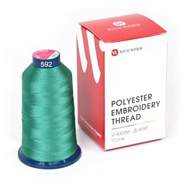 Imagem de Linha de bordado verde Richword 4000 m (4374Y) 40 WT fio de poliéster 100 cores selecionadas para várias agulhas comerciais e máquina de bordar de agulha única 0592