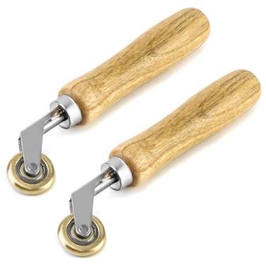 Imagem de QWORK Rolo de costura de latão, pacote com 2 rolos de detalhes para telhados e pisos de vinil, com cabo de madeira