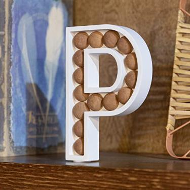 Imagem de COLLECTIVE HOME - Letras de madeira para decoração de parede, decoração de mesa independente, placas decorativas de monograma, decoração de barra de iniciais com miçangas, placa de palavras em bloco